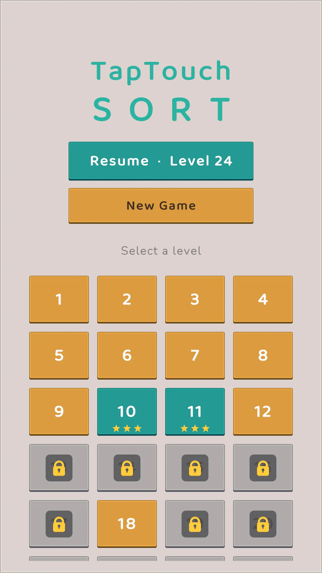 TapTouch Sort title screen